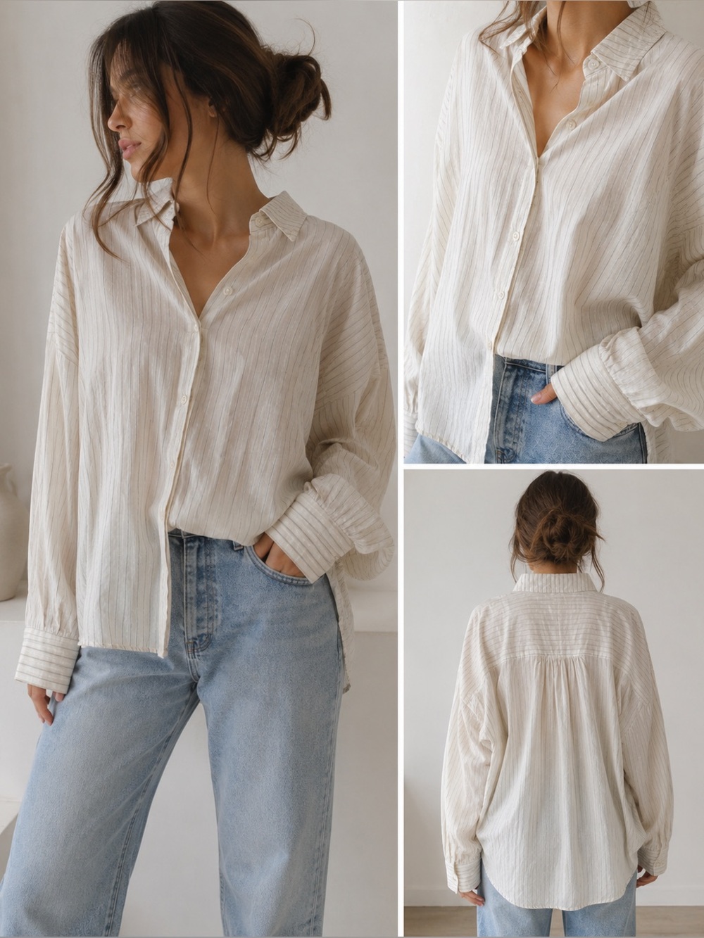 MAX STUDIO London Oversized Striped Button Down Shirt Large Coastal Minimalist